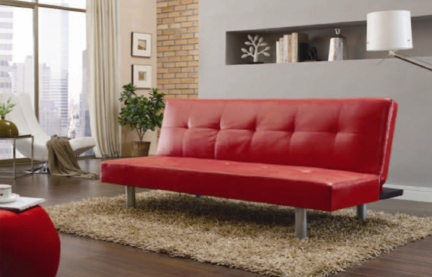 Modern Faux Leather Wooden Frame Red Sof