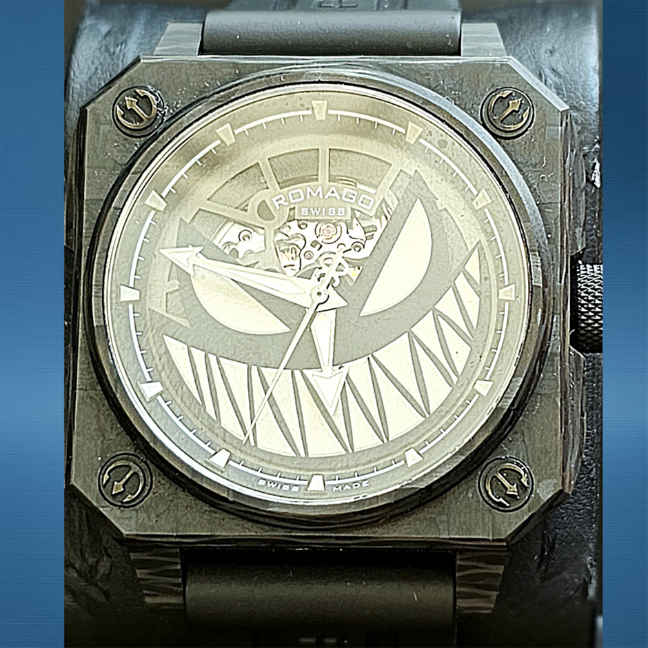 ROMAGO LUMINFUSION CARBON 46.5MM CARBON RM111 SKELETON DIAL BXP & COA