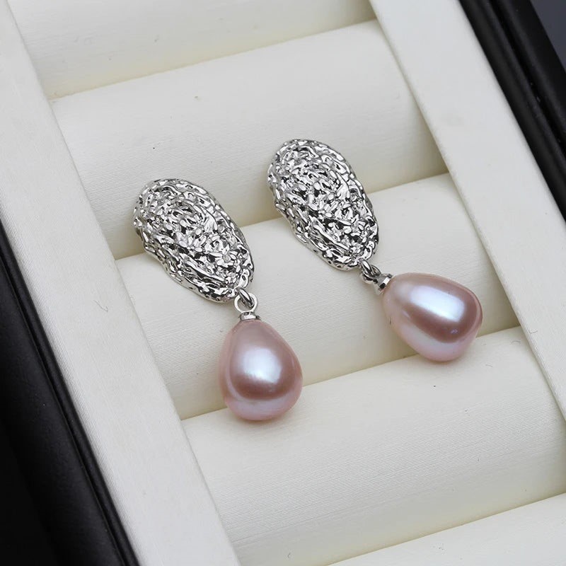 BIJ'OR - Purple Pearl Oval Statement Stud Earrings RRP $59