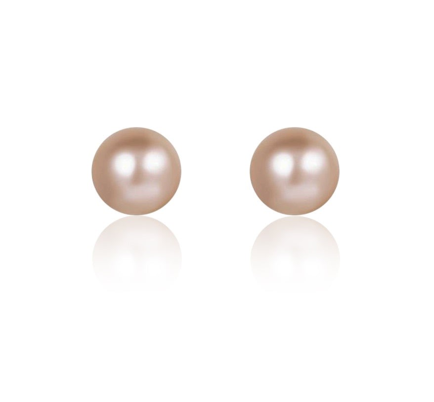 BIJ'OR - Round Pearl Stud Earrings in Pink - 8-9mm RRP $49