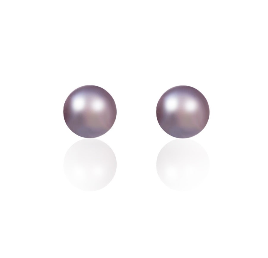 BIJ'OR - Round Pearl Stud Earrings in Purple - 8-9mm RRP $49