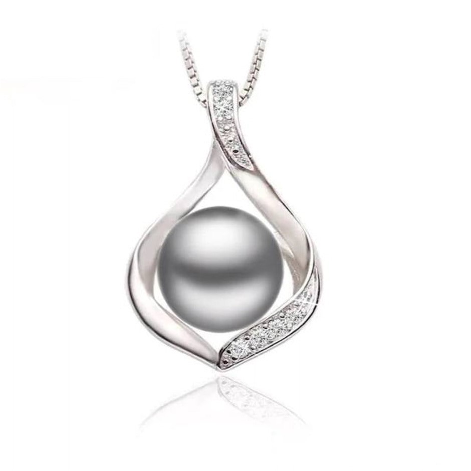 BIJ'OR - Grey Pearl & Simulated Diamond Teardrop Necklace RRP $59