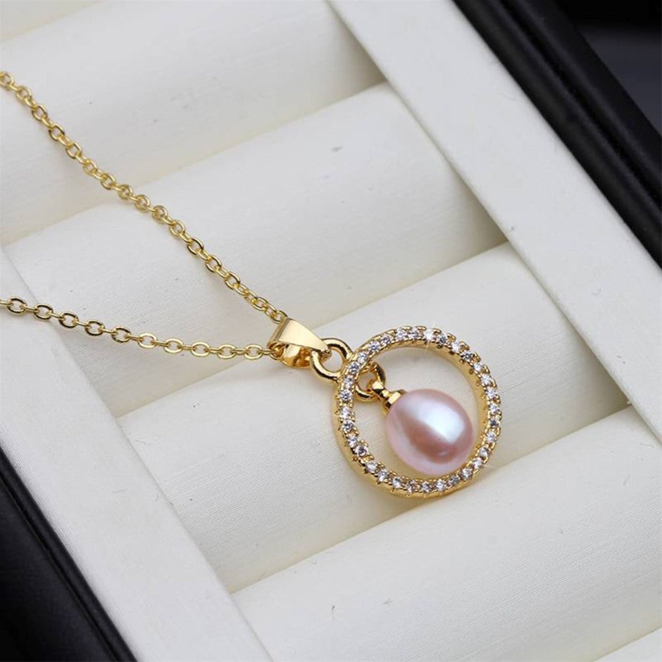 BIJ'OR - Purple Pearl & Simulated Diamond Necklace in Gold RRP $59