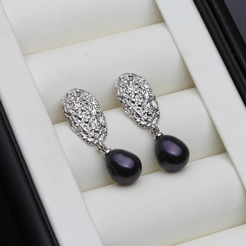 BIJ'OR - Black Pearl Oval Statement Stud Earrings RRP $59