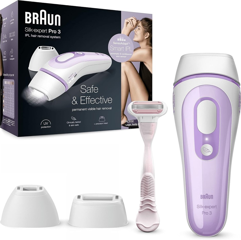 BRAUN Silk Expert Pro 3 Permanent Visible Hair Removal, White/Lilac, Produc