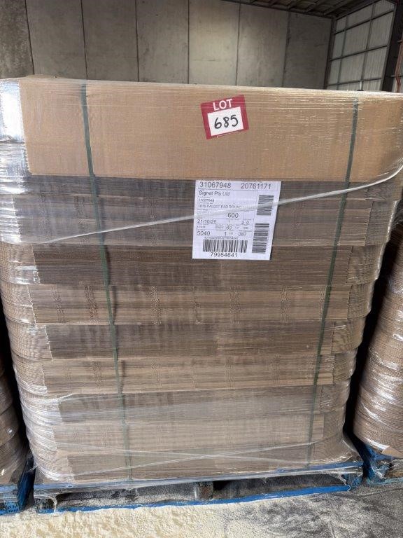 Approx. 600 x SIGNET PTY LTD Cardboard 1816 Pallet Pad