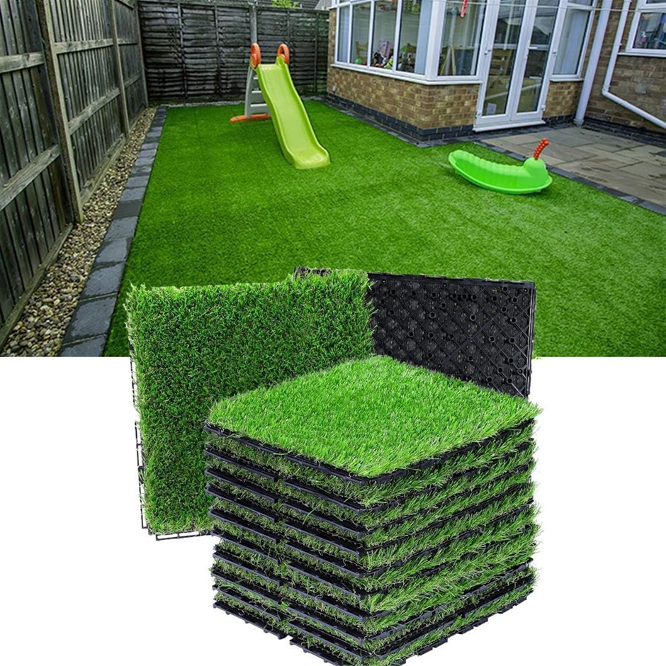 HOMEDOSKEY Artificial Grass Tiles Interlocking Turf Squares Deck Indoor Out