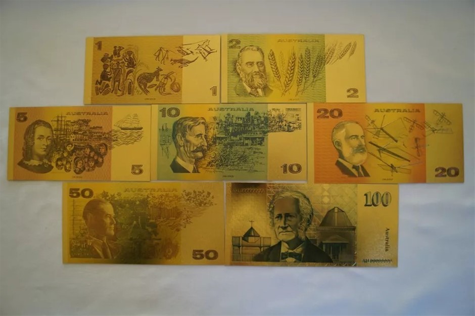 Australia Set of 7 Collection 24k Gold Plated Sleeved Notes COA