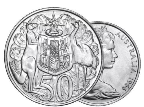 1966 Australia First & Last Queen Elizabeth Silver Round Fifty Cents