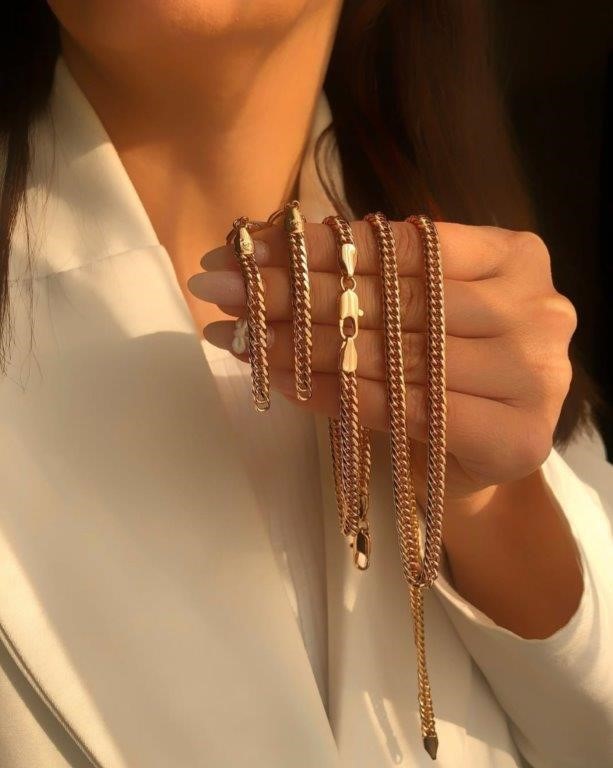 14K/Italy Yellow Gold Filled Set Bracelet & Chain & Earrings-50cm-5mm