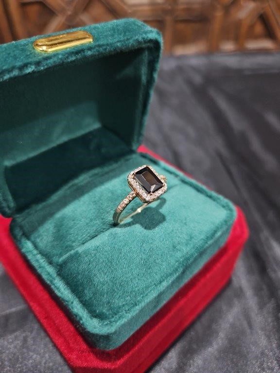 14K/Italy 2.0ct black Emerald Cut Yellow Gold Filled Ring(stamped)-6US
