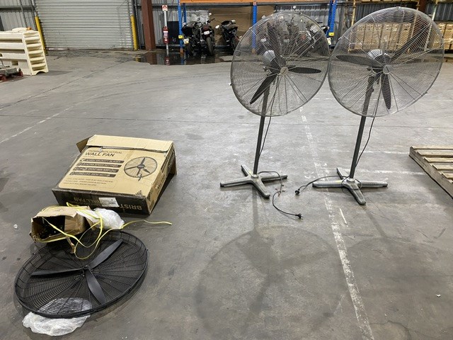 <p>Industrial Pedestal Fans x 2 & Wall Mount</p>