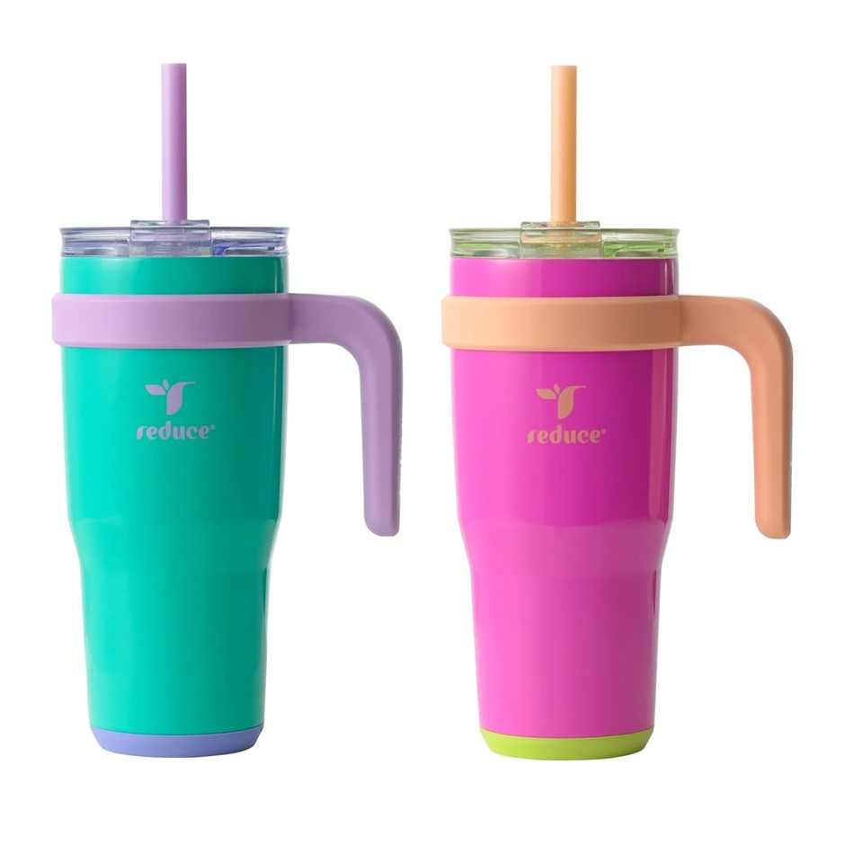 REDUCE Cold1 Tumbler, 710ml, Green & Pink. N.B: 1 x straw missing.