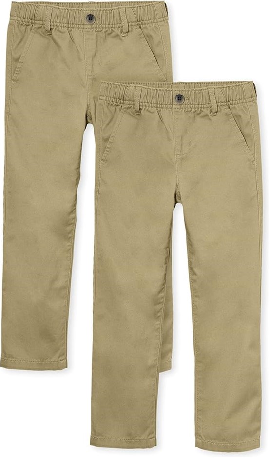 2 x THE CHILDREN'S PLACE Boy's Stretch Chino Pants, Size 8, Husky, Flax, 30