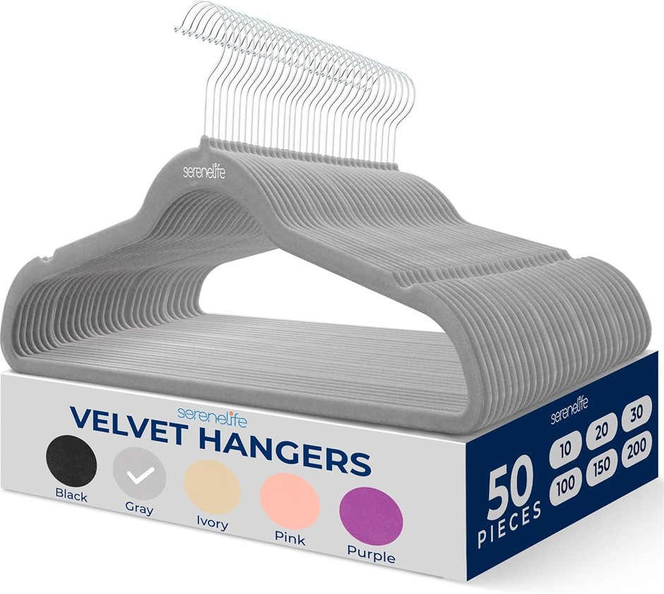 SERENELIFE Slim Velvet Hangers with 360 Degree Swivel Metal Hook, 50 Count,