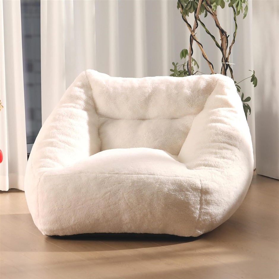 BALLARART Large Fluffy Bean Bag Cover, White. NB: Cover ONLY. Does NOT come