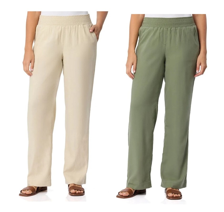 2 x BRIGGS Women's Wide Linen Pant, Size L, Natural & Olive Green, 229228.