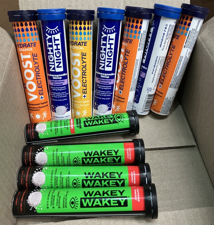 11 Tubes x Assorted Effervescent Tablets, Incl: VOOST & WAKEY WAKEY. EXP: 0