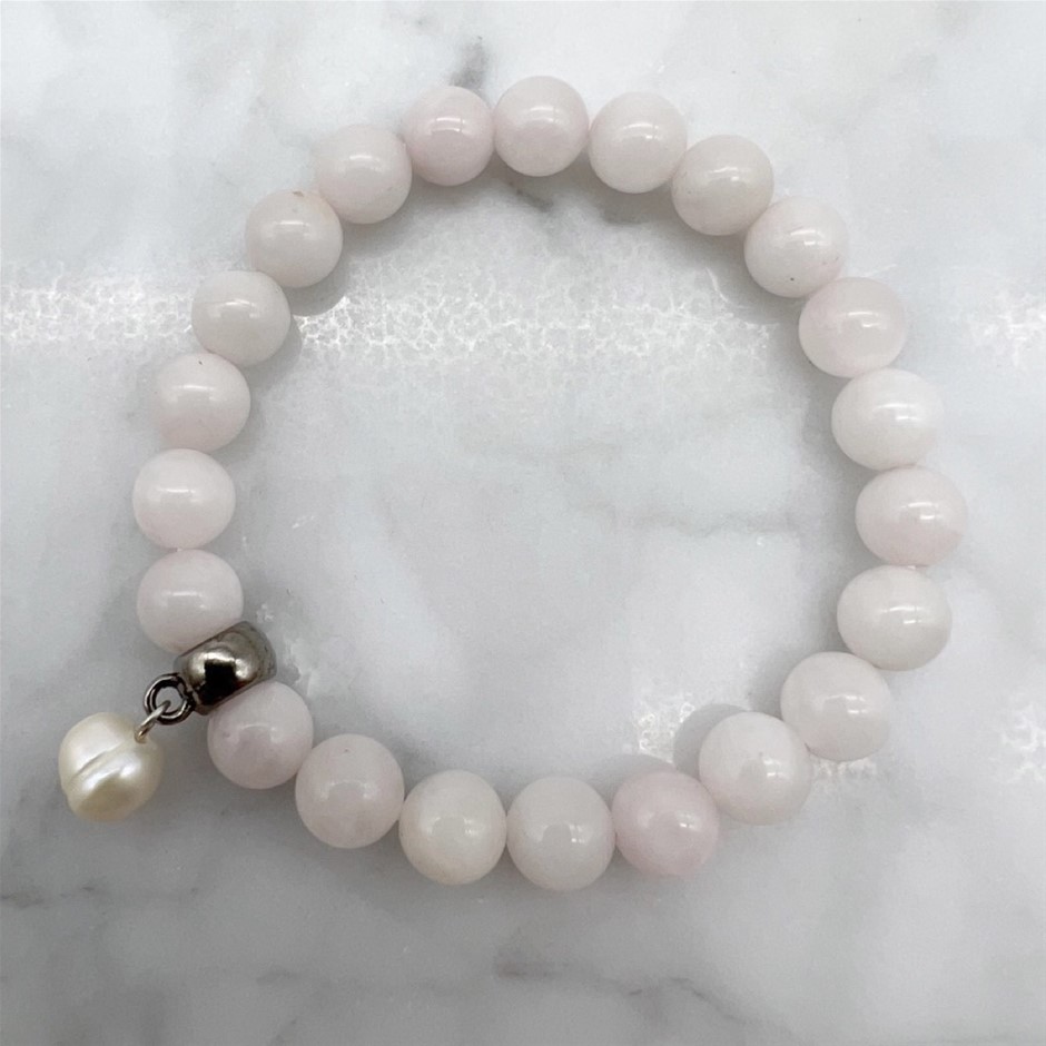 Large Pearl and Rose Quartz Gemstone Bracelet