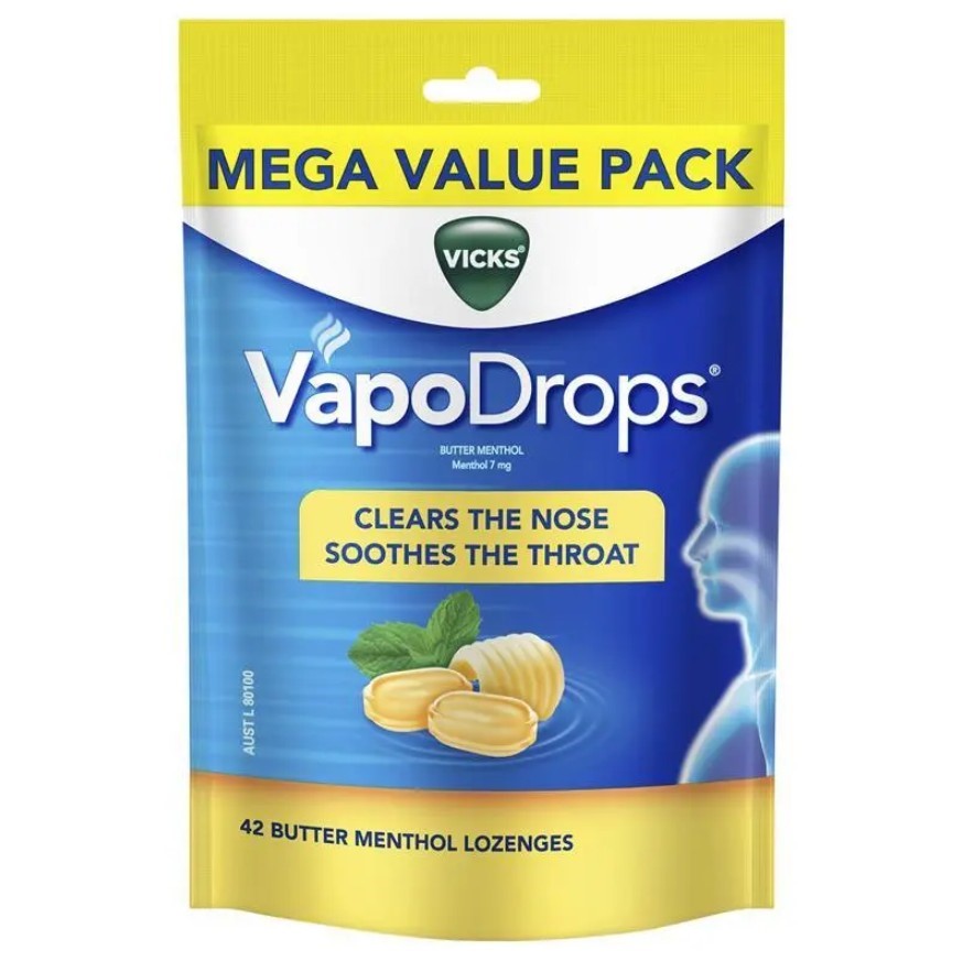 5 x Pack of 42pc VICKS VapoDrops Butter Menthol Lozenges.
