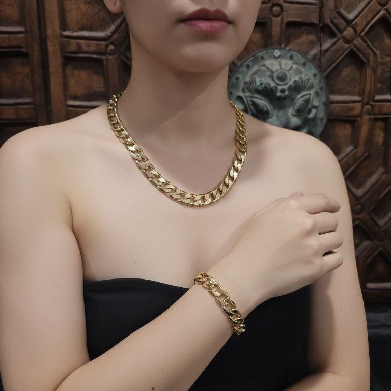 18KGold Filled/Italy Stamped Set Yellow Chain & Bracelet