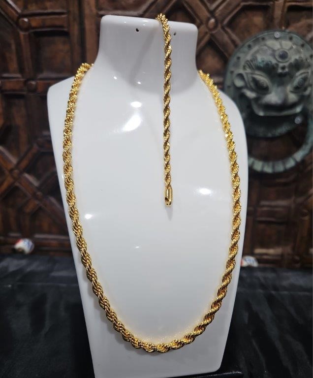 Set 22KGold Filled/Italy Stamped Yellow Rope Chain & Bracelet-50CM-5MM