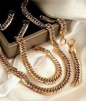 14k/Italy Stamped Set Yellow Chain and Bracelet & Earrings