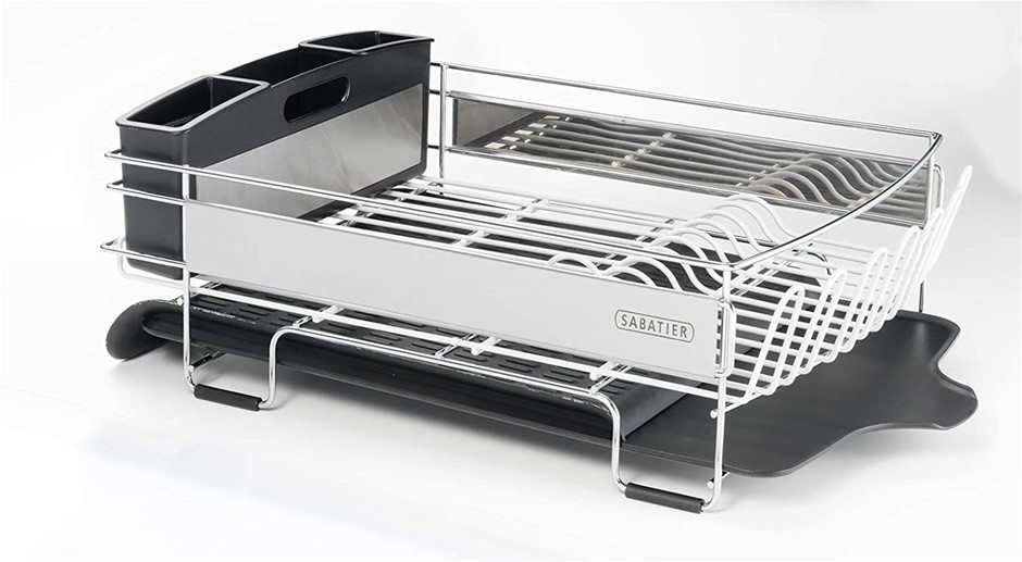 SABATIER Expandable Stainless Steel Dish Rack, 76cm, Black. NB: obvious scr