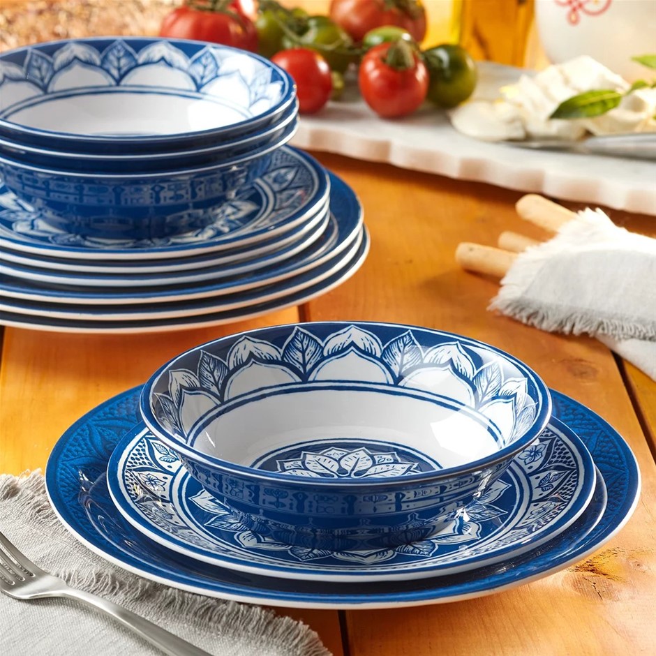 12-piece Melamine Dinnerware Set, Blue