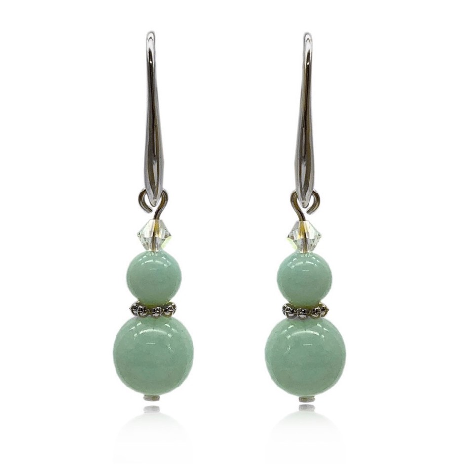 Malaysia 'Jade' Quartz & Swarovski® Crystal Real Platinum Plated Earrings