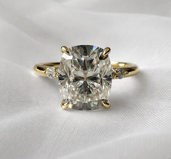 3ct Moissanite Elongated Cushion Ring 14K Gold on Solid Sterling Silver