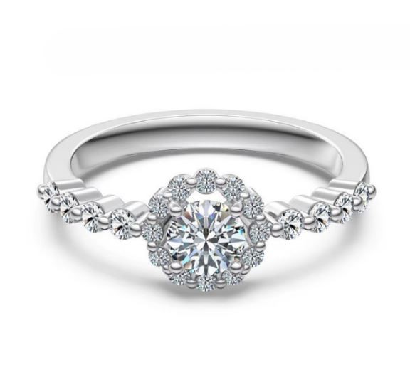 0.86ct Round Cut GRA Certified Moissanite 925 Sterling Silver Ring - Size 9