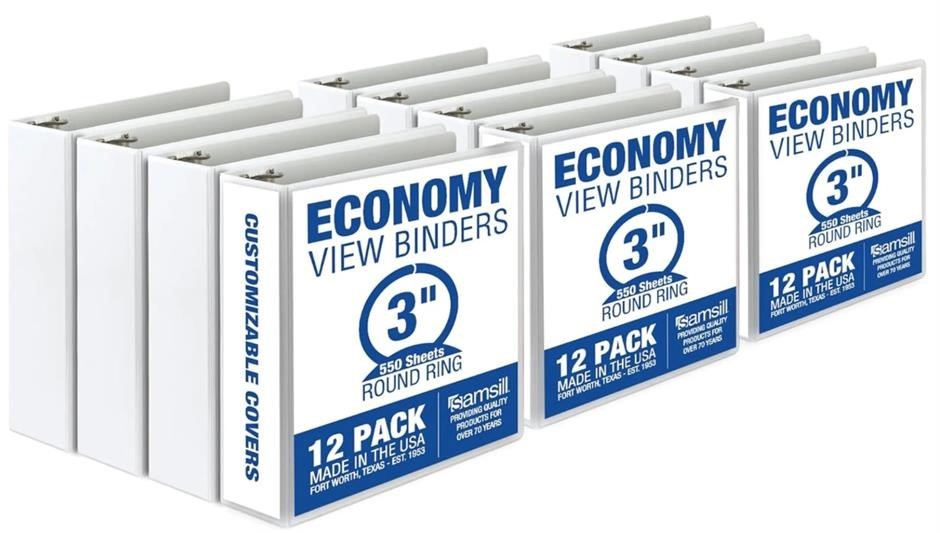 SAMSILL Economy 3 Inch 3 Ring Binder, Made in The USA, Round Ring Binder, C