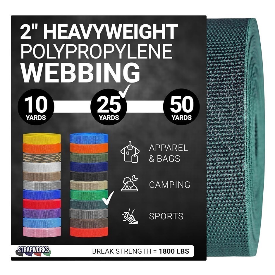 Strapworks Heavyweight Polypropylene Webbing - Heavy Duty Poly Strapping fo