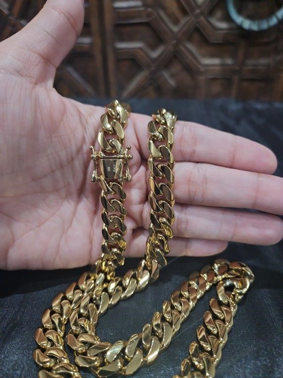 18k Italy Stamped Yellow Gold Filled Cuban Chain-70cm-12mm