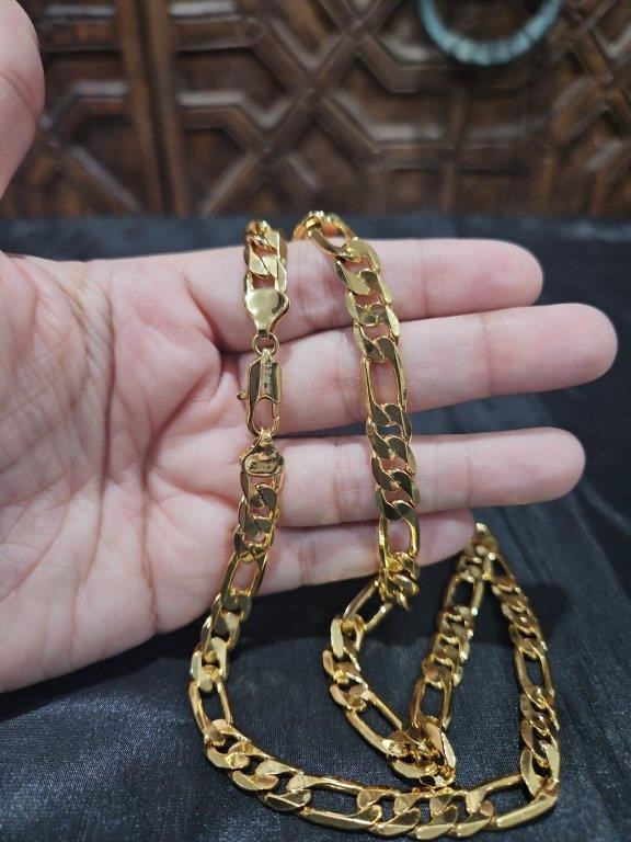 18k Italy Stamped Yellow Gold Filled Figaro Chain--50cm-8mm