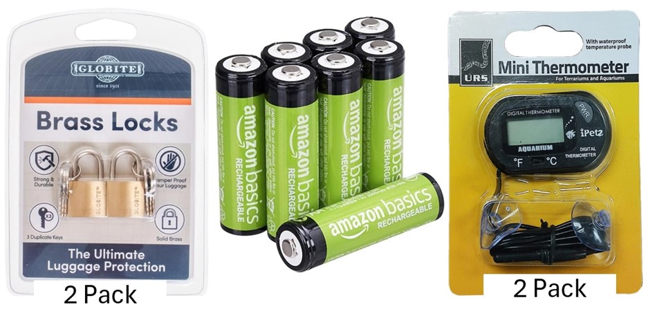 BUNDLE of 3: GLOBITE 2-Pack Single Brass Locks (2 Sets) + AMAZON BASICS 8-P