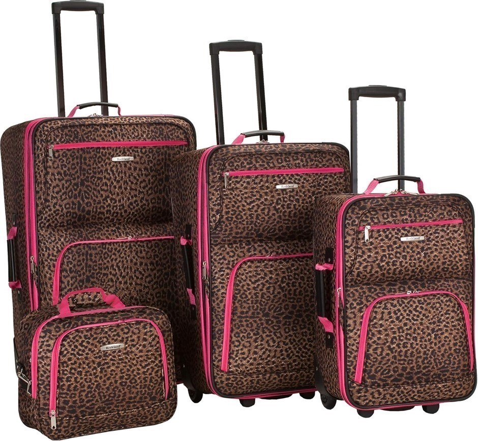 ROCKLAND Jungle Softside Upright Luggage Set, Pink Leopard, 4-Piece Set (14