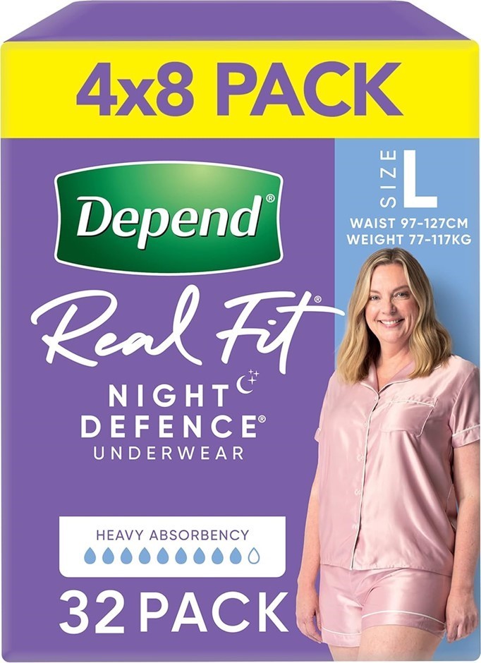 DEPEND Real Fit Night Defence Incontinence Underwear Women Large 32 Count (