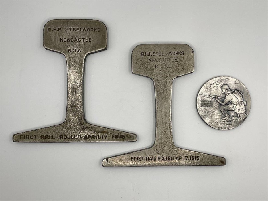 3 x AU WWII Fundraising Medallion and 1915  Parts of Railway Line