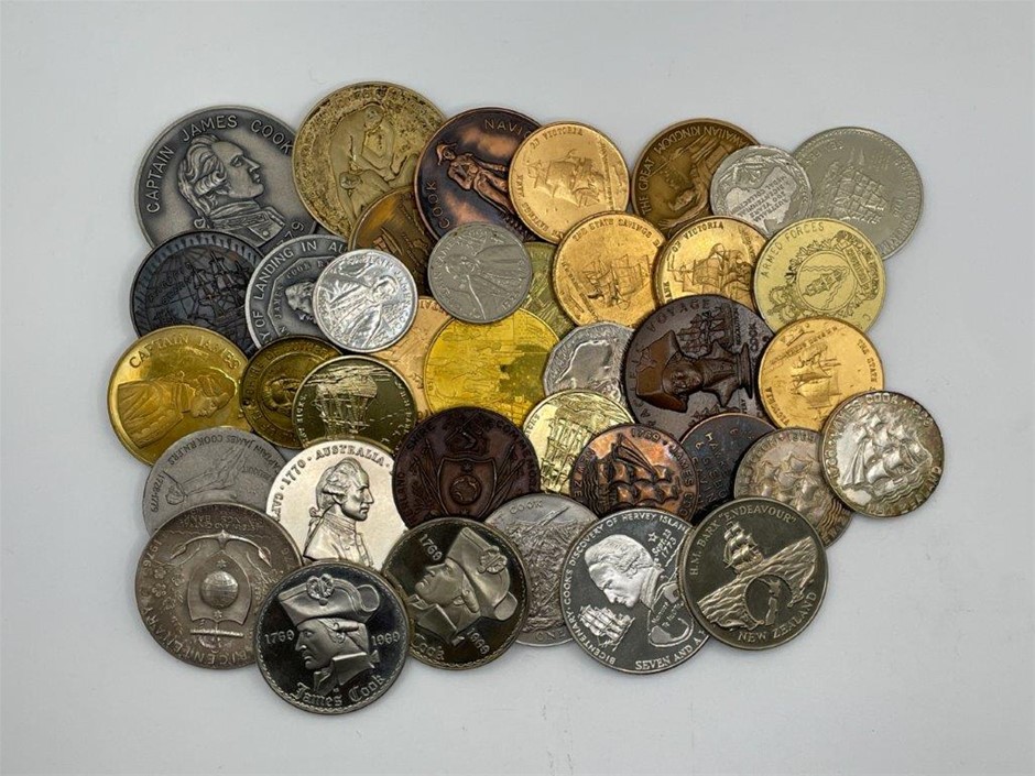 Approx. 37 x Asstd AU & NZ James Cook Commemorative Medals and Coins