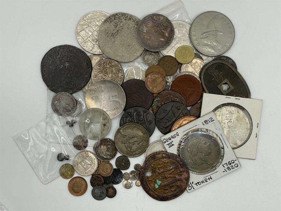 67 x Asstd World Coins & Medals, In Silver, Bronze and Base Metal