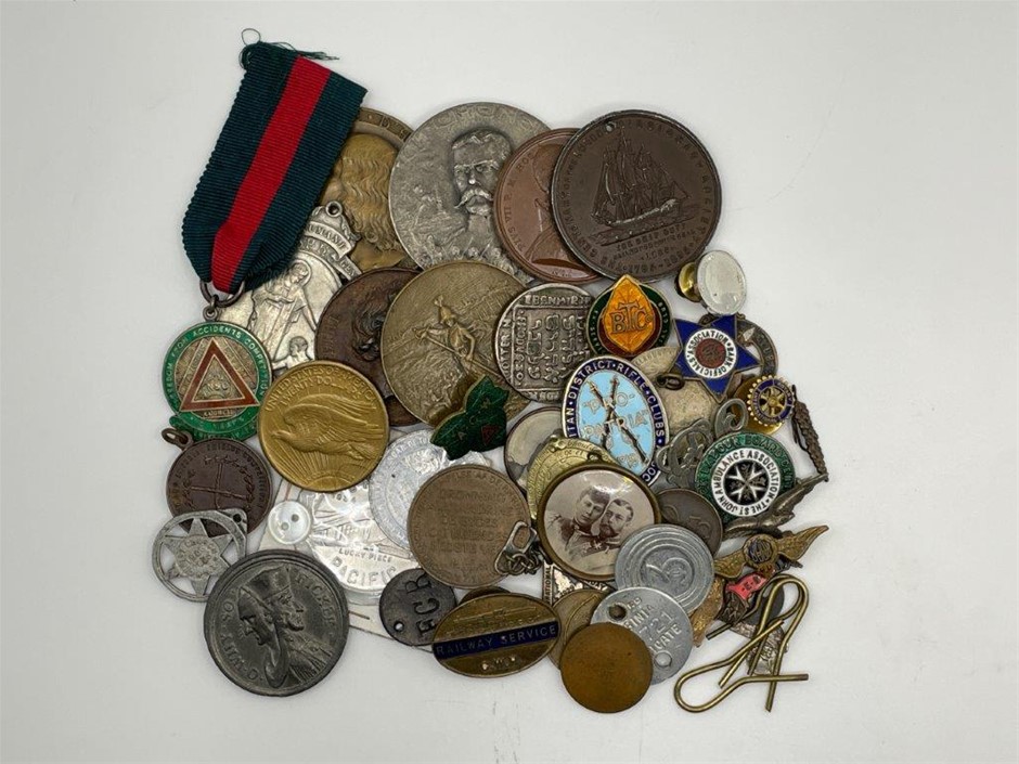 Approx. 46 x Asstd Historical Medals, Club Tokens, Pins and Badges