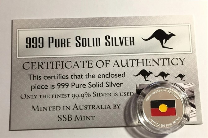 Aboriginal Flag, 1/10th Oz (ApproX) 999 Pure Solid Silver Bullion Coin, C.O