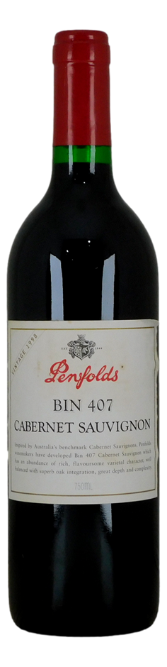 Penfolds Bin 407 Cabernet Sauvignon 1998 (1x 750mL) SA 5* Star Prov