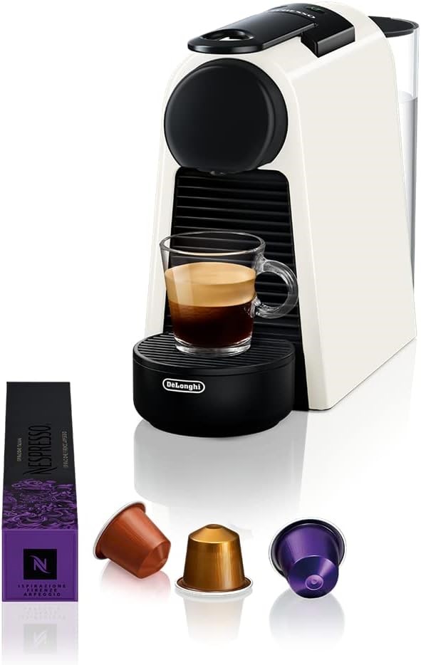 DE'LONGHI Essenza Mini Coffee Machine, Includes Coffee Pods, Colour: White.