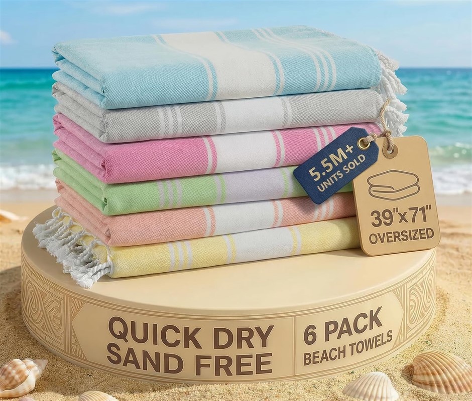 LANE LINEN 39"x71" Oversized Turkish Sandproof, Beach Towels, Pre-Washed Po