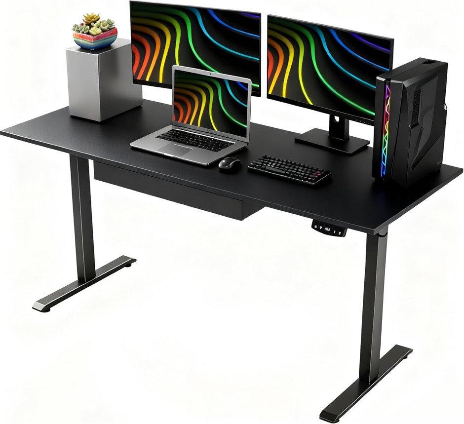 ALUCKKEY Height Adjustable Electric Standing Desk with Built-in Drawer, Met