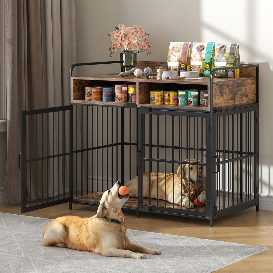 KOREAL Large Dog Crate Furniture, 104 x 60cm, Rustic Brown.