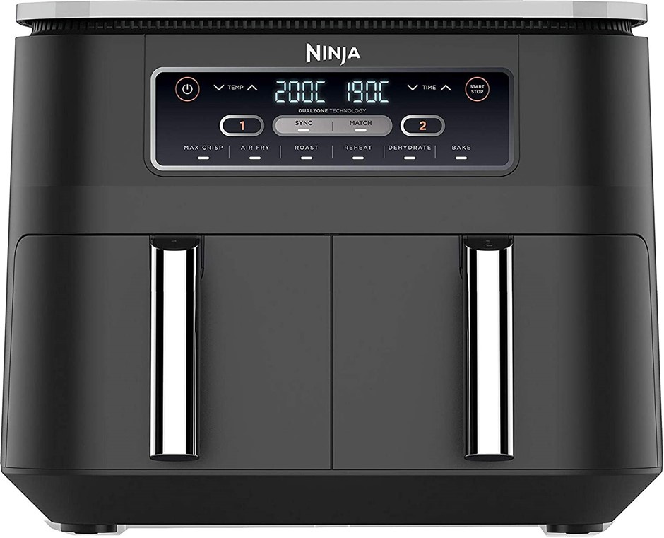 NINJA Foodi Dual Zone Air Fryer, 2 Basket Airfryer, 7.6L XL Large Drawer Ca